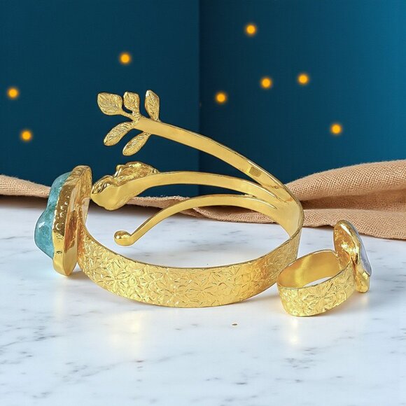 ๐๏ธBoho Artisan Jewelry Set 18K Gold Plated Genuine Turquoise Baroqueโ Pearls - Picture 11 of 14